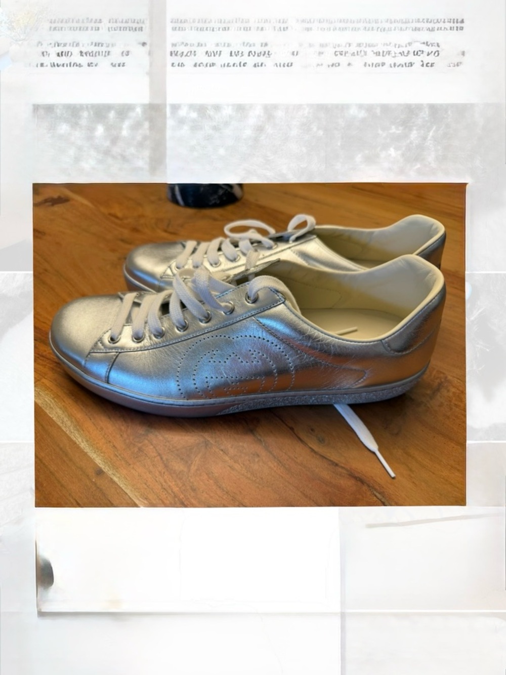 Gucci Metallic Silver Low-Top Lace-Up Sneakers